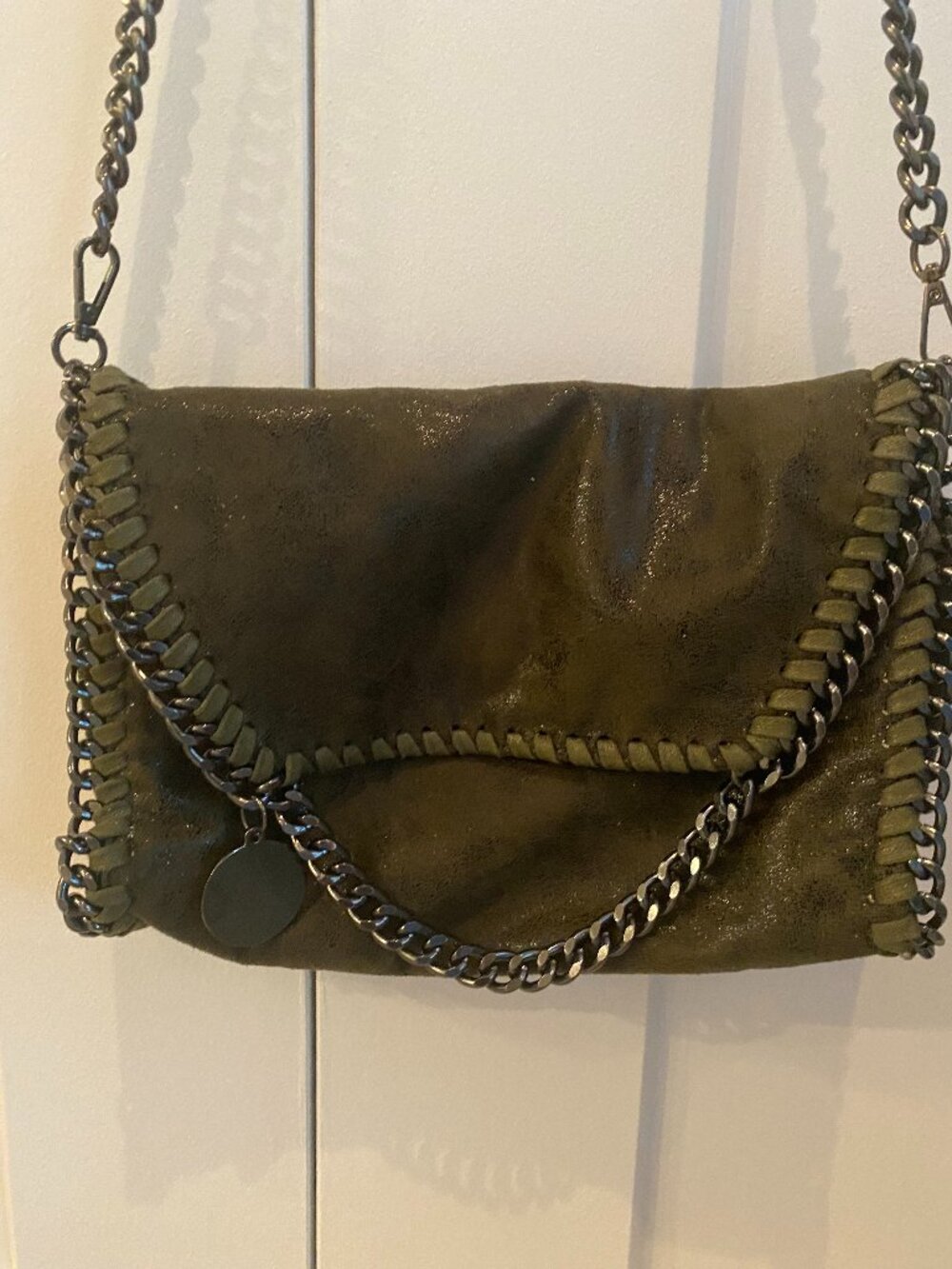 Mersi Alicia Patina Olive Green Chain Trim Crossbody Bag-Edgy Y2K Look